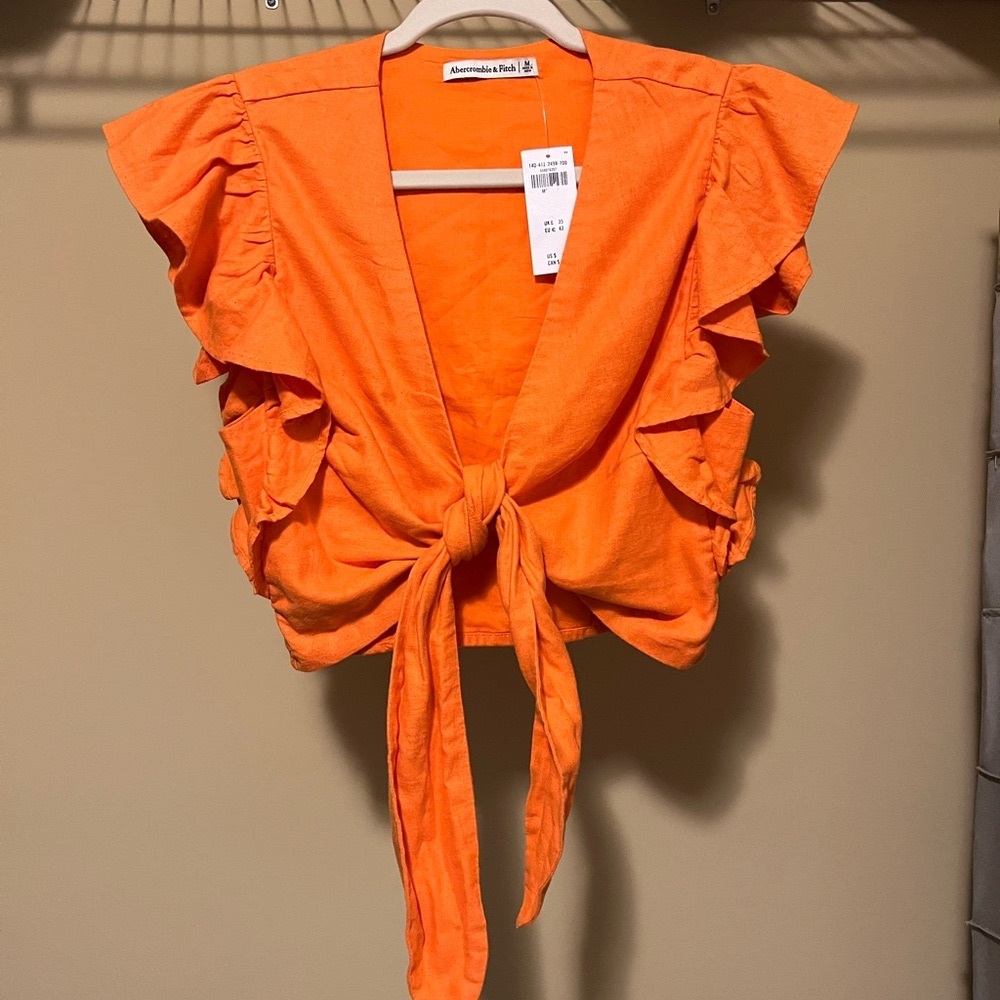 Abercrombie & fitch front tie linen blend crop top